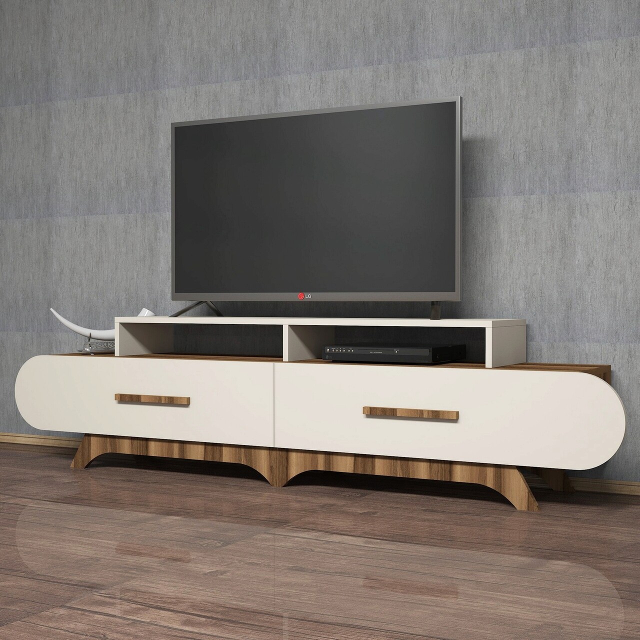 Comoda TV, Hanah Home, Flora, 205x50x36.8 cm, Maro/Crem - imagine 6